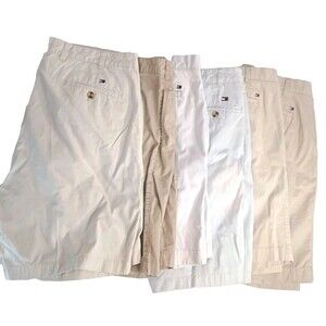 Tommy Hilfiger Men’s Shorts Lot (6) Size 38 Khaki White Chino Flat Front Bundle